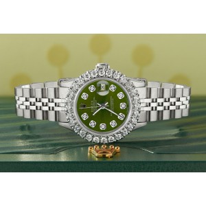 Rolex Datejust Steel 26mm Jubilee Watch 2CT Diamond Bezel / Royal Green Dial