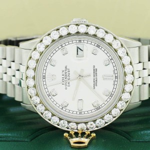 Rolex Datejust 36mm SS Automatic Jubilee Watch w/Silver Diamond Dial & 3.95Ct Bezel