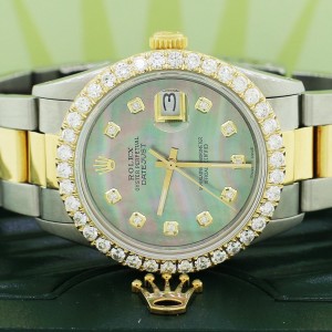 Rolex Datejust 2-Tone 18K Yellow Gold/Stainless Steel Oyster Watch 36MM w/Tahitian MOP Diamond Dial & 2.7CT Bezel