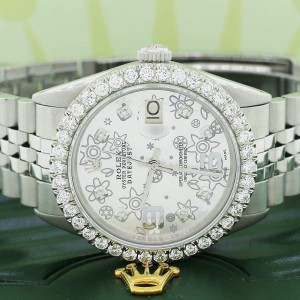 Rolex Datejust 36MM Automatic Stainless Steel Jubilee Watch w/Silver Floral Diamond Dial & 2.7Ct Bezel