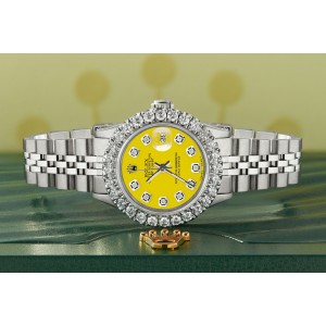 Rolex Datejust Steel 26mm Jubilee Watch 2CT Diamond Bezel / Yellow Diamond Dial