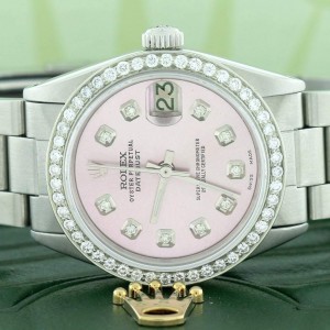 Rolex Datejust Midsize 31mm Automatic Steel Oyster Watch w/Coral Pink Dial & Diamond Bezel