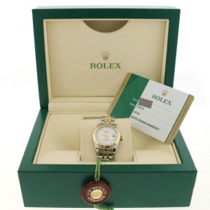 Rolex Datejust Ladies 2-Tone 18K Yellow Gold/Steel 26MM Factory White Roman Dial Jubilee Watch 179173
