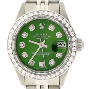 Rolex Datejust Ladies 26MM Automatic Stainless Steel Jubilee Watch w/Olive Green Diamond Dial & Bezel