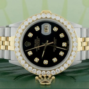 Rolex Datejust 2-Tone 18K Gold/SS 36mm Automatic Jubilee Watch w/Midnight Black Diamond Dial & 2.7Ct Bezel