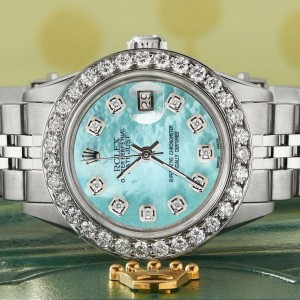 Rolex Datejust Steel 26mm Jubilee Watch Aquamarine 1.3CT Diamond Bezel & Dial