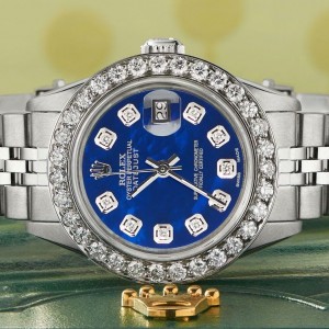 Rolex Datejust Steel 26mm Jubilee Watch Royal Blue MOP 1.3CT Diamond Bezel/Dial