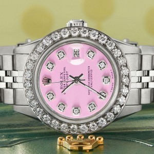 Rolex Datejust Steel 26mm Jubilee Watch Pastel Pink 1.3CT Diamond Bezel & Dial