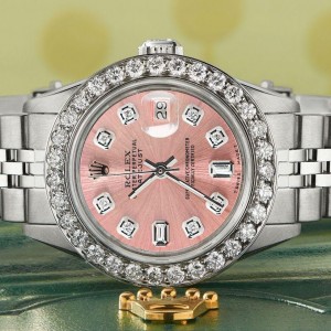 Rolex Datejust Steel 26mm Jubilee Watch Salmon 1.3CT Diamond Bezel & Dial