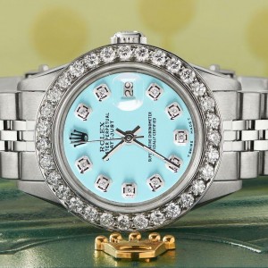 Rolex Datejust Steel 26mm Jubilee Watch Aqua Blue 1.3CT Diamond Bezel & Dial