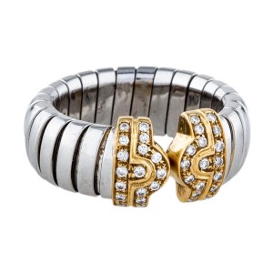 Bulgari Parentesi 18K White and Yellow Gold 0.35ctw Diamond Ring Size 5.75
