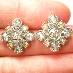 Chanel Argyle Rhinestone Crystal Piercing Earrings  