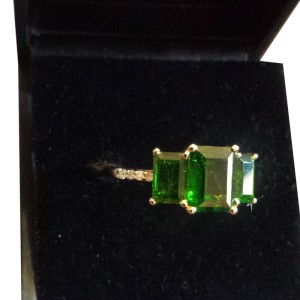 14K Yellow Gold Emerald Cut Chrome Diopside Diamond Ring