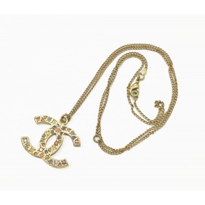 Chanel Gold Multi Color Stone CC Pendant Necklace  