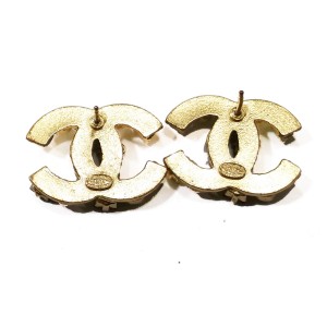 Chanel 18K Gold Plated Gemstones Piercing Earrings