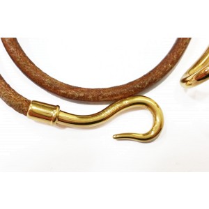 Hermes 18K Gold Plated Hook Palladium Leather Bracelet/Choker  