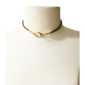 Hermes 18K Gold Plated Hook Palladium Leather Bracelet/Choker  