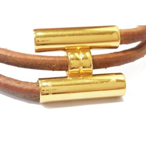 Hermes 18K Gold Plated Palladium H Leather Bracelet  