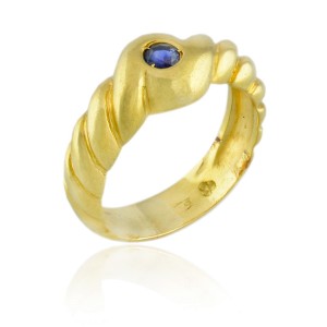 Yellow Gold Sapphire Mens Ring Size 7.5 