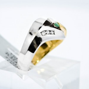 White Yellow Gold Emerald, Diamond Womens Ring Size 7 