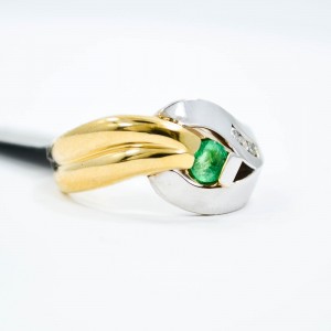 White Yellow Gold Emerald, Diamond Womens Ring Size 7 
