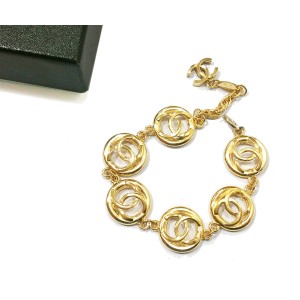 Chanel 18K Gold Plated CC Round Cutout Bracelet 