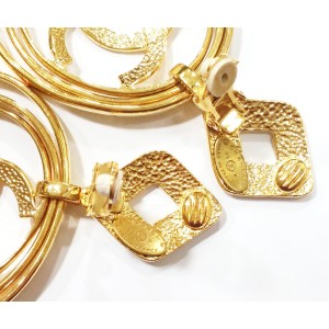 Vintage Chanel 18K Gold Plated Multi Hoop CC Clip On Earrings  