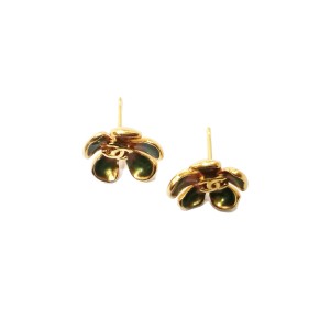 Chanel Gold Plated Red and Green Flower CC Piercing Earrings