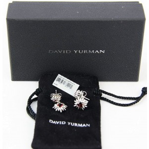 David Yurman 925 Sterling Silver Starburst Double Drop Red Garnet Earrings 