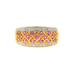 14K Yellow Gold Pink Quartz And Diamond Diamond Ring Size 7.5
