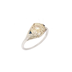 White White Gold Diamond, Sapphire Mens Ring Size 8 