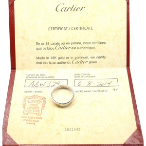 Authentic! Cartier 18k White Gold Love Band Ring Size 61 US 9.5 Certificate