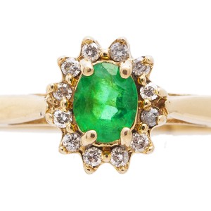 14K Yellow Gold 0.65Ct I SI2 Diamond Green Emerald Ring 2.0 Gr Size 6
