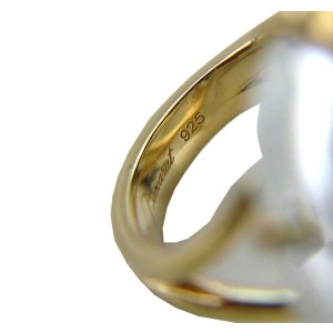 BACCARAT JEWELRY B FLOWER VERMEIL SILVER CLEAR MIRROR LARGE RING 