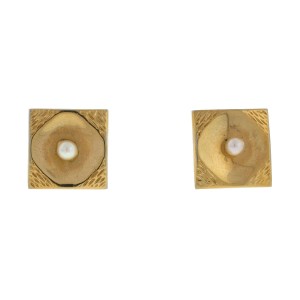 Stainless Steel Gold Plated Square Center Pearl Cufflinks 