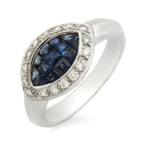 Eye 0.81 CT Sapphires & 0.28 CT Diamonds in 18K White Gold Band Ring Size 6-8