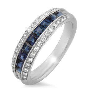1.14 CT Sapphires & 0.30 CT Diamonds 18K White Gold Wedding Band Ring Size 6-8