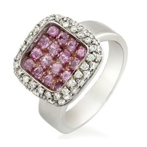 Fancy 0.90 CT Pink Sapphire & 0.84 CT Diamonds 18K Gold Band Ring Size 6-8