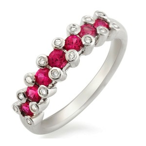 0.86 CT Pink Sapphire & 0.16 CT Diamonds 18K Gold Wedding Band Ring