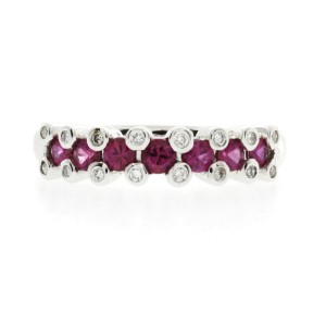 0.86 CT Pink Sapphire & 0.16 CT Diamonds 18K Gold Wedding Band Ring