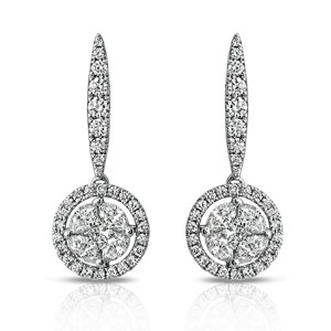 Fine 18K White Gold 1.49 Ct Natural Diamonds 25mm Round Drop Earrings