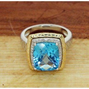 Solid Sterling-Gold Accent Diamond & Lab Blue Topaz Engagement Ring » R31