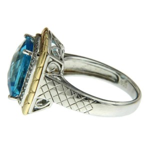 Solid Sterling-Gold Accent Diamond & Lab Blue Topaz Engagement Ring » R31