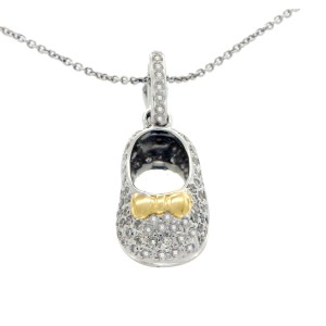0.35 CT Diamonds 18K Gold Shoe Pendant 14K Gold Chain Necklace Size 18" »N121