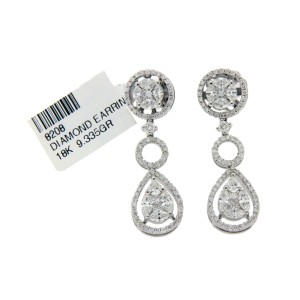 ¦18K White Gold 2.40 CT Marquise & Round invisible Set Diamonds Earrings »N112