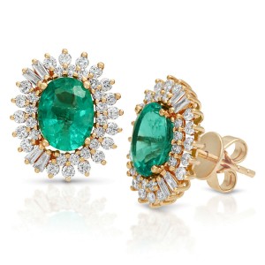 2.71 CT Zambian Emerald & 1.69 CT Diamonds in 14K Rose Gold 14mm Stud Earrings