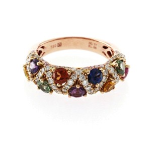 18K Rose Gold 1.88 Ct Multi Color Stones With 0.89 Diamonds Band Ring 6-7