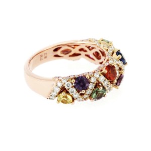 18K Rose Gold 1.88 Ct Multi Color Stones With 0.89 Diamonds Band Ring 6-7