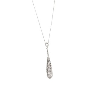 18K White Gold 0.75 CT Diamonds Spiral Drop Necklace Size 18"