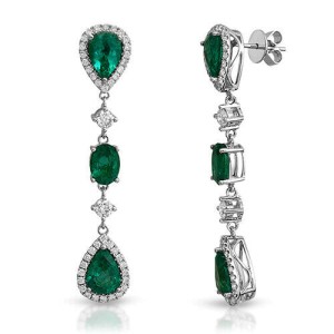 6.89 CT Colombian Emerald & 1.79 CT Diamonds 18K White Gold 1.9" Drop Earrings